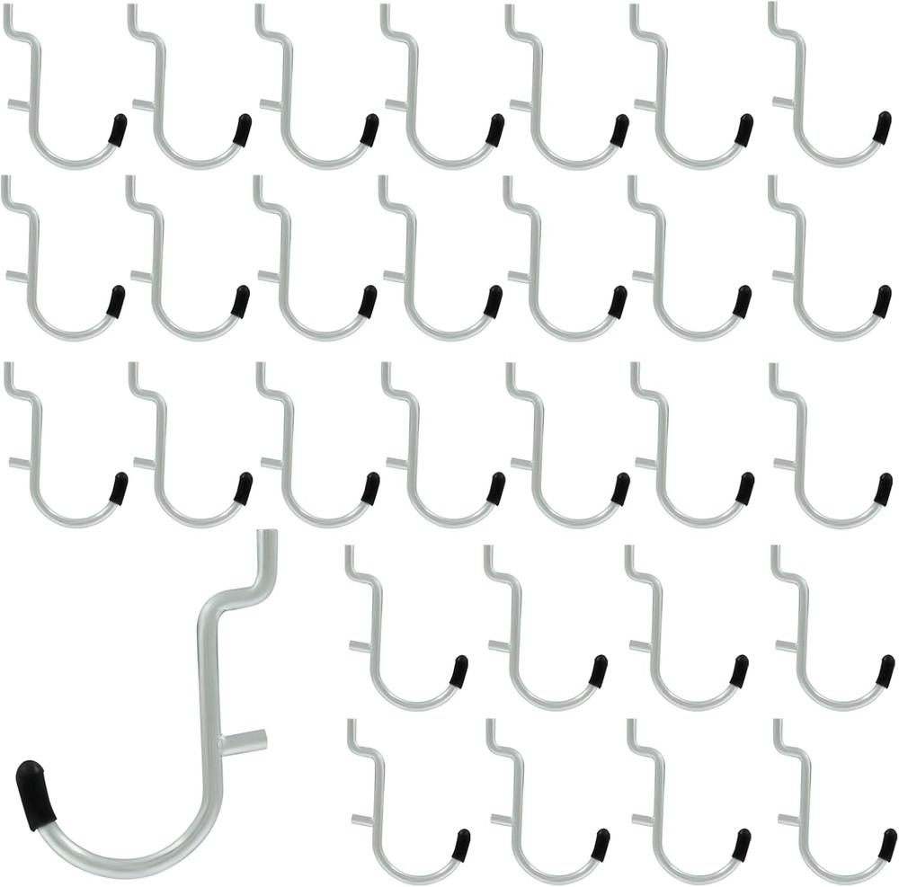 30Pcs Metal Pegboard J Hooks, 1/4" Pegboard Wall Display Assortment Peg Board St
