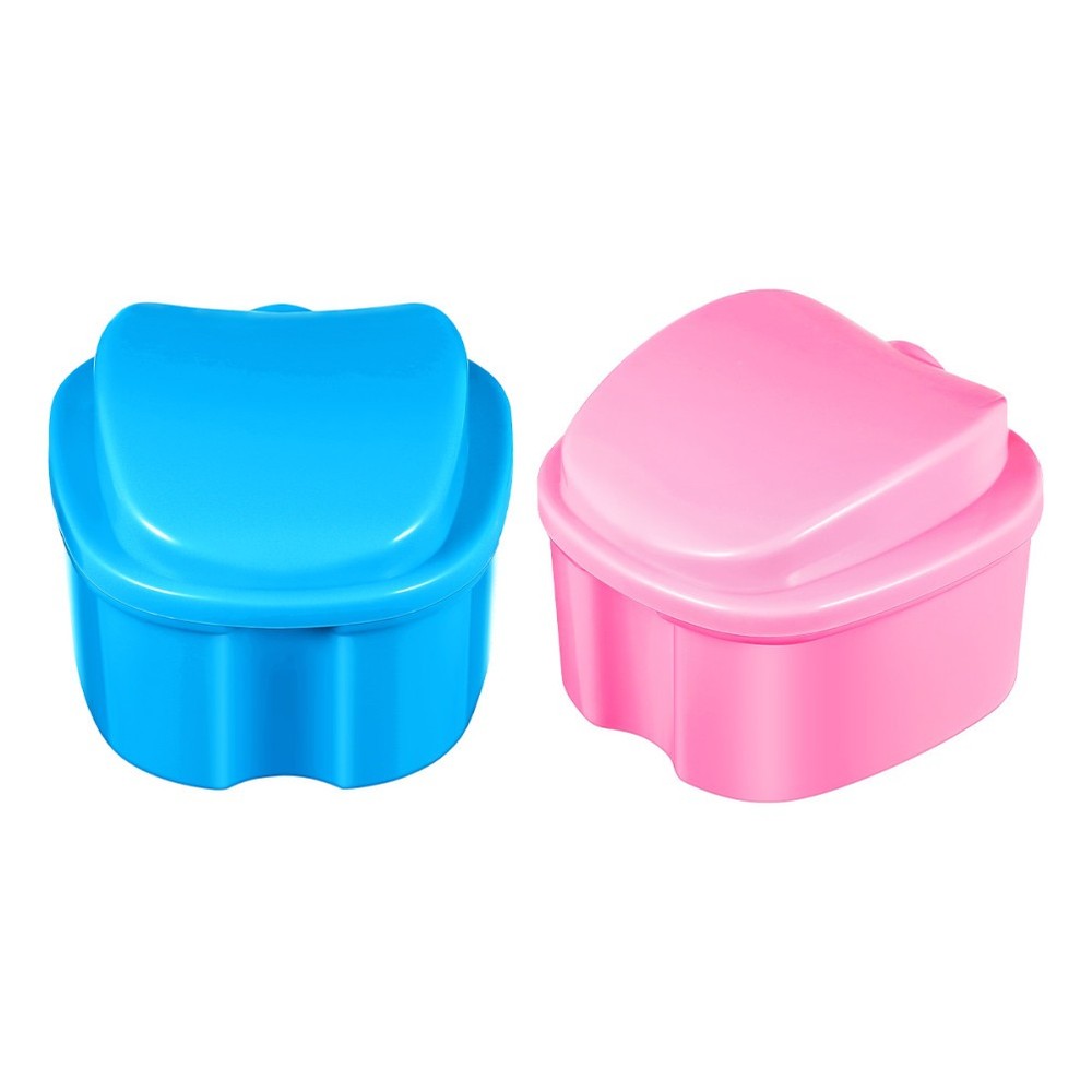 2 Pcs Compact Denture Case Travel Storage Container Household with Lid