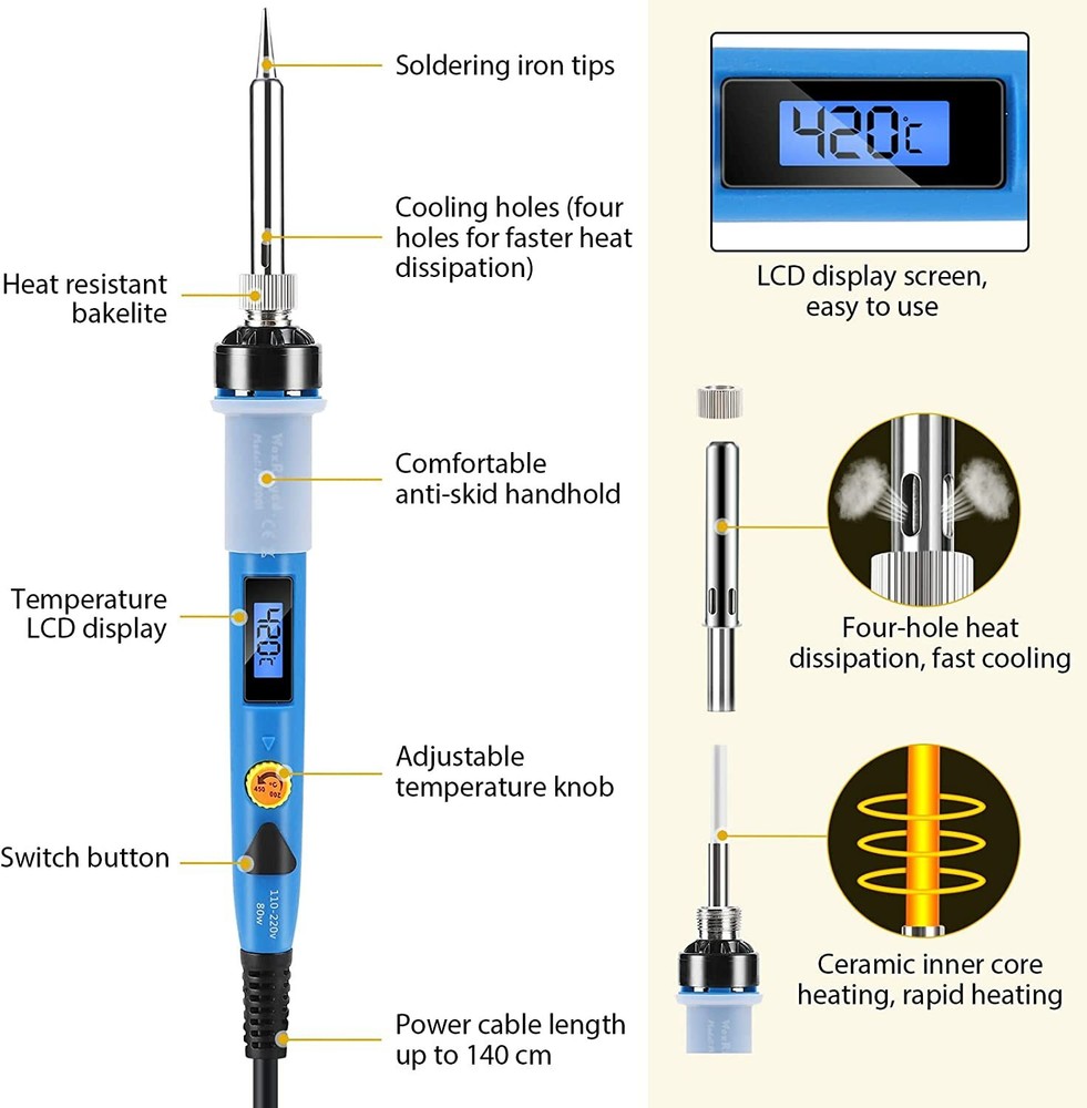 80W Soldering Iron Kit Gun 110V Adjustable Temperature Welding Tools Solder Wire