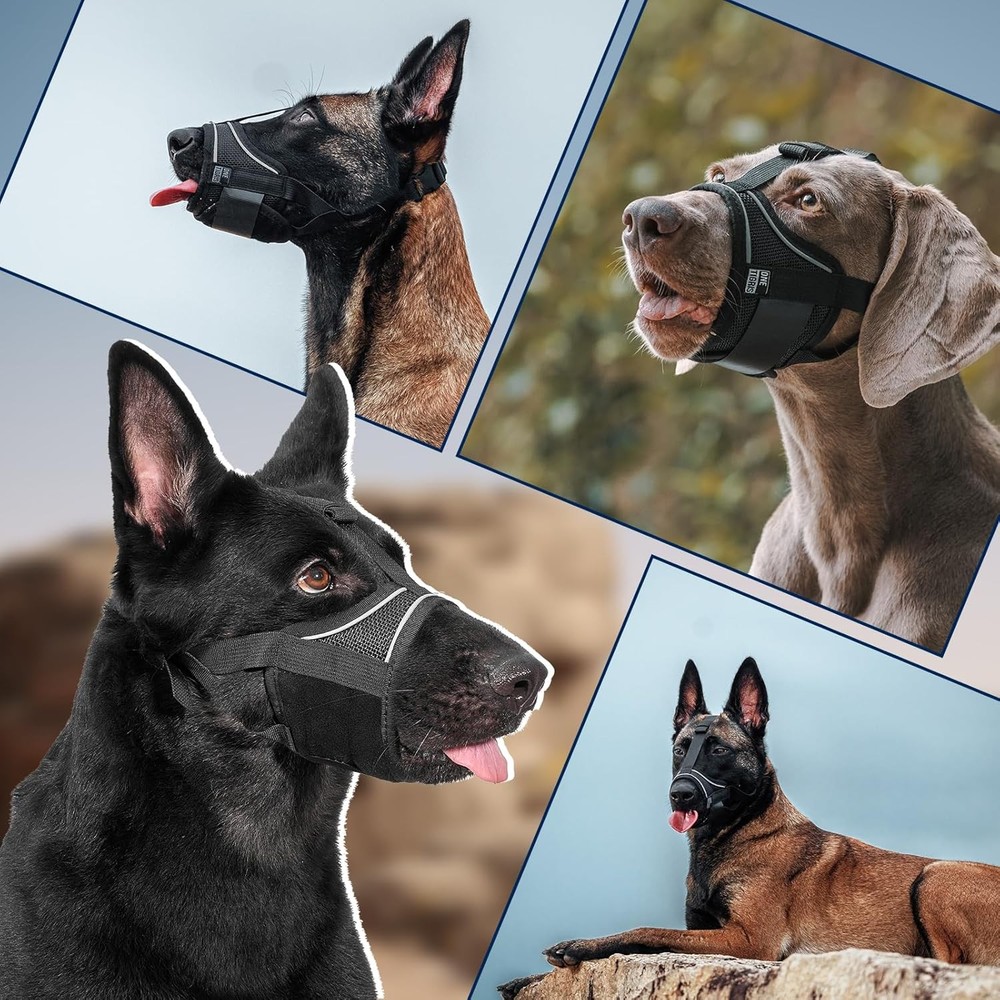 OneTigris Dog Muzzle,Soft Nylon Muzzle Anti Biting Barking L, Black