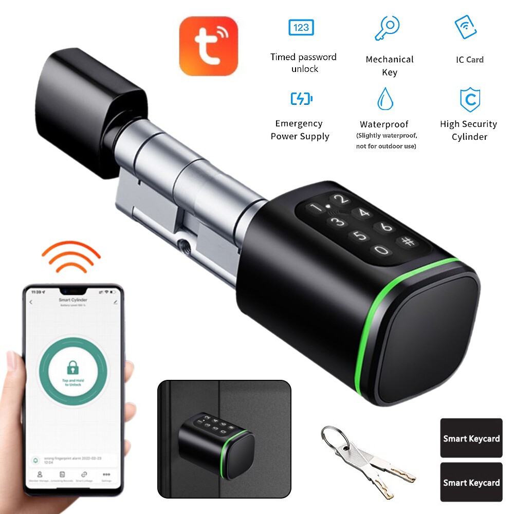 60-110mm Keyless Smart Door Lock Cylinder Tuya APP Remote Control Smart Lock