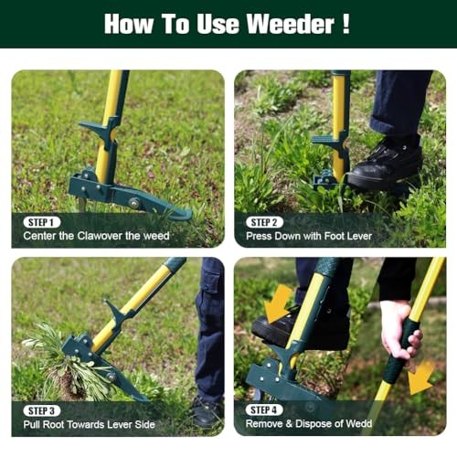 Weed Puller Tool, 50IN Long Handle Stand Up Weeding Tool, Extra 4 Claws