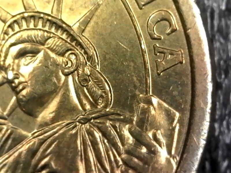 2007 George Washington Presidential Dollar - Extra Curl Die Chip Error Inv#E6358