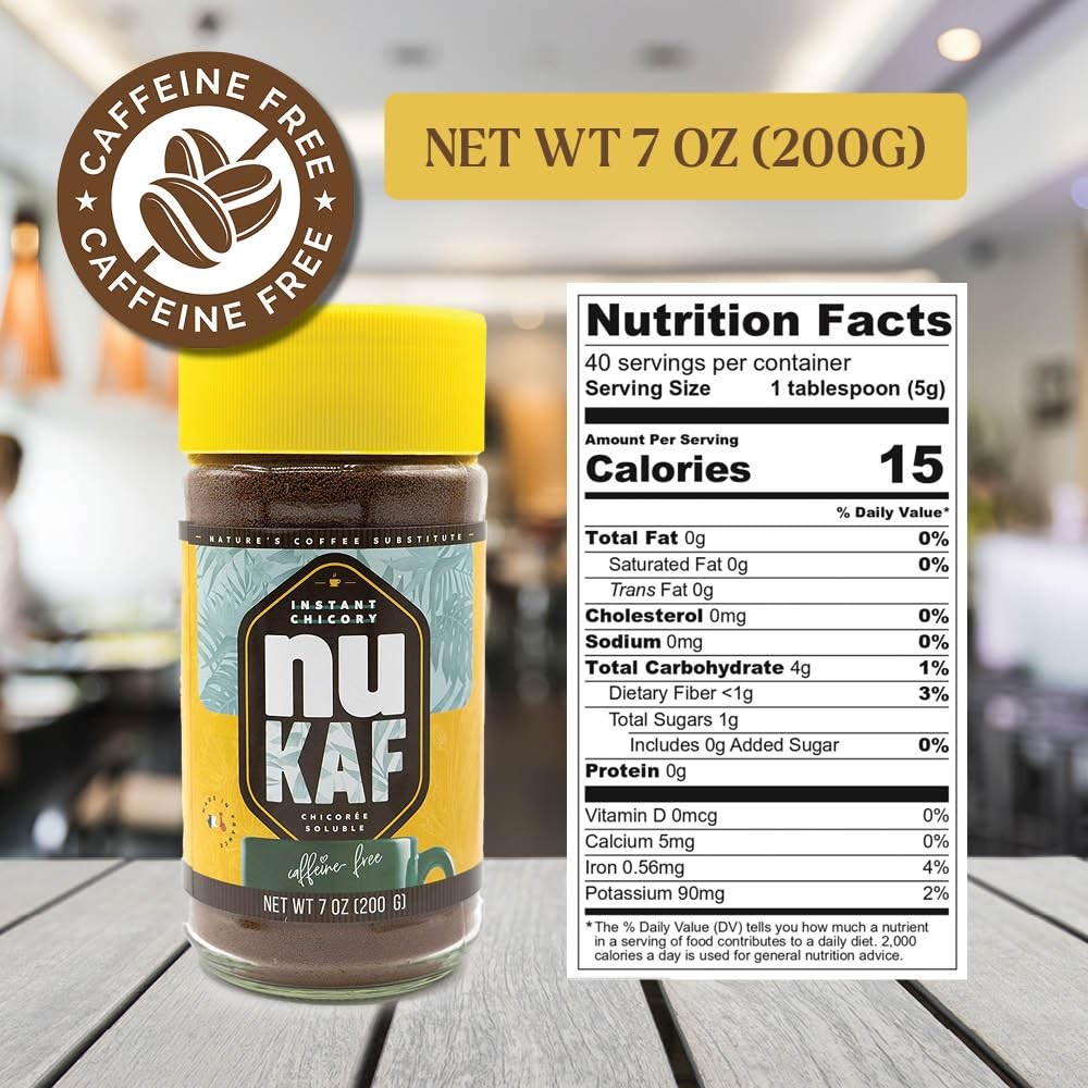nuKAF By Gourmanity Instant Chicory Coffee Alternative, Brews Like Regular Co...