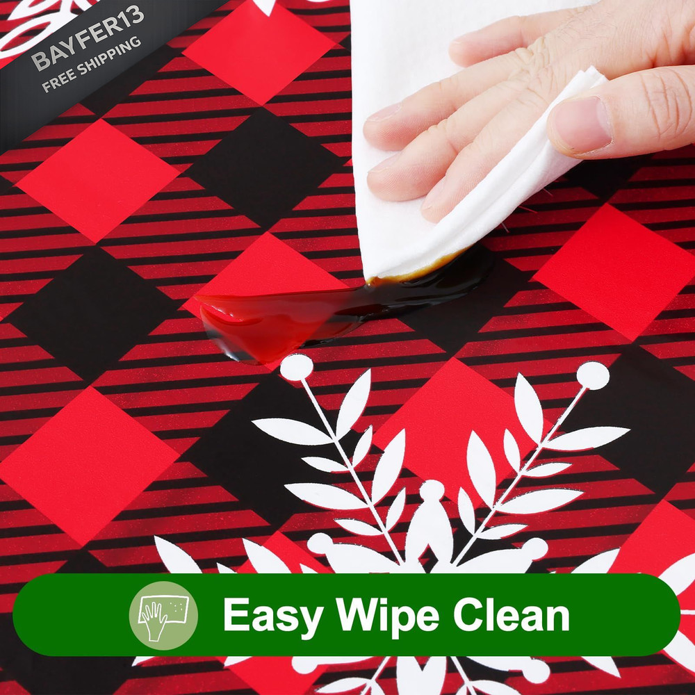 Smiry Plastic Christmas Tablecloth, 72" x 30" (Rectangular), Black & Red