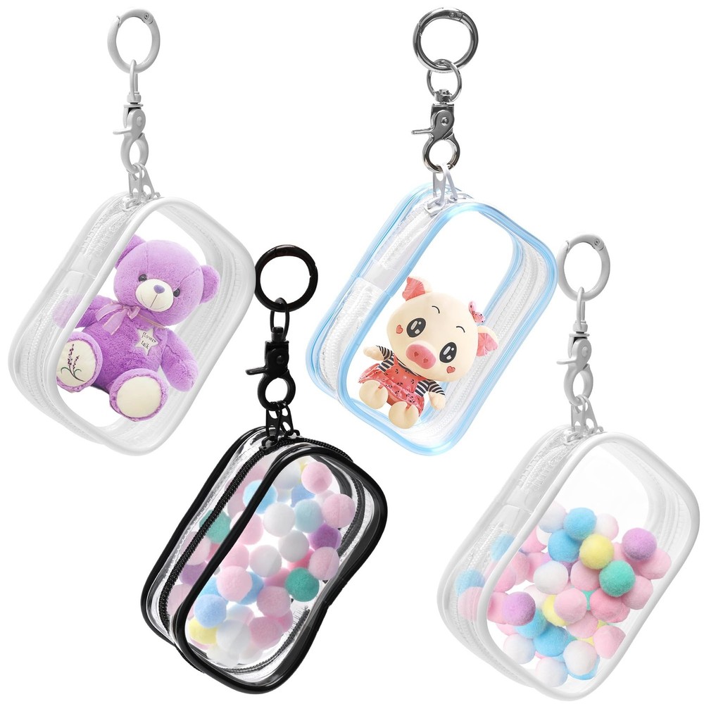 4Pcs Clear Figure Display Bag with Keychain, Dustproof Small Display Case for...