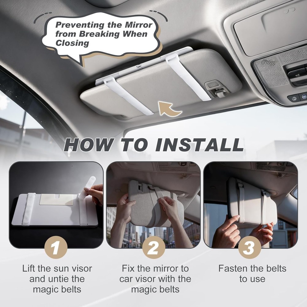 Car Sun Visor Vanity Mirror, Car Vanity Mirror, Makeup with 3 Light Modes