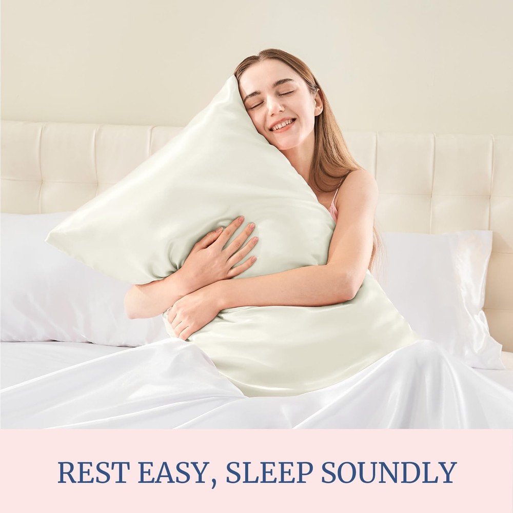Silk Feel Pillowcases, Standard Size 20x26, 4 Pack, Ivory White