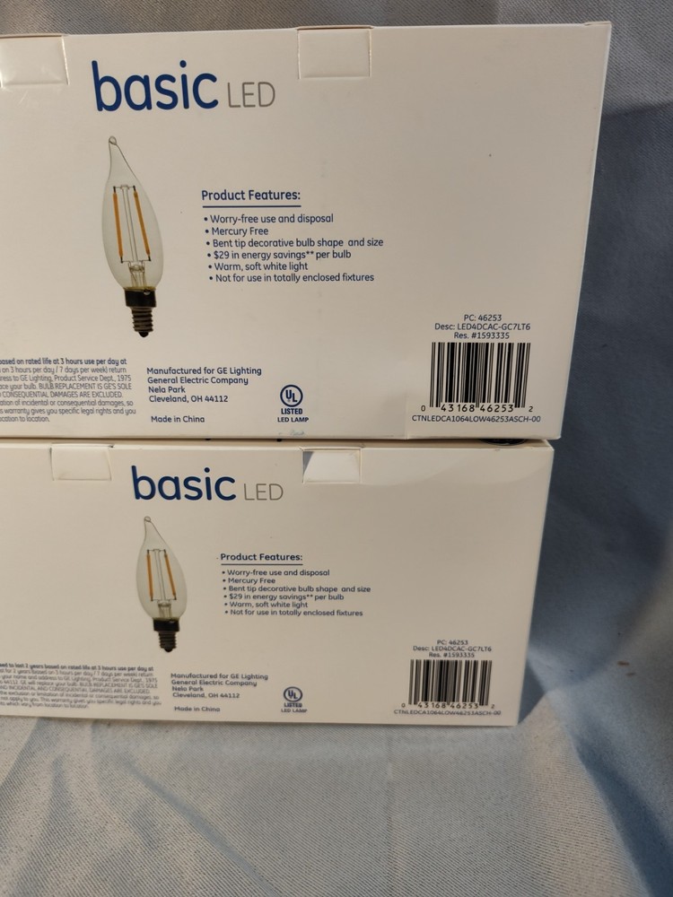 2 Pack 12 Bulbs GE Basic 40W Led Candelabra Base CAC Dimmable Soft White