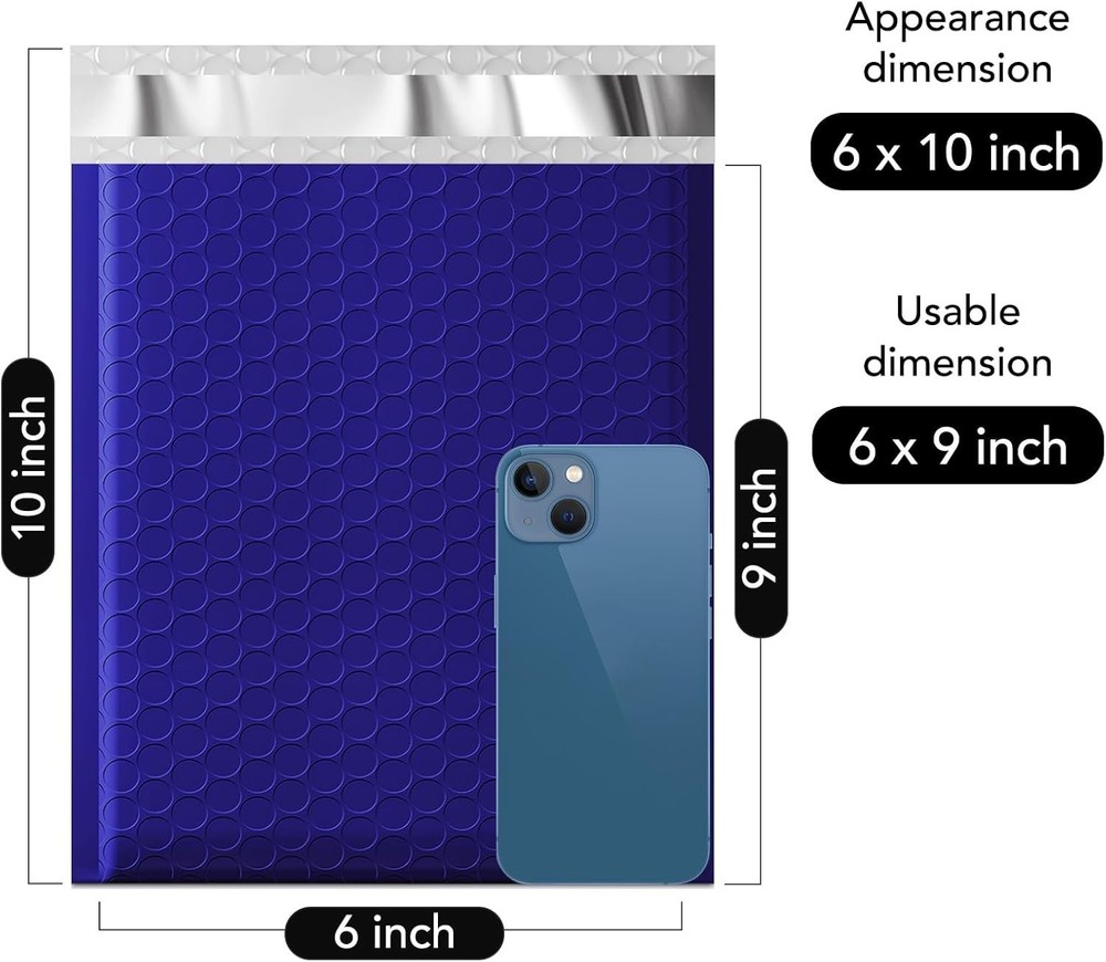 100 Pcs Royal Blue Bubble Mailers 6x10