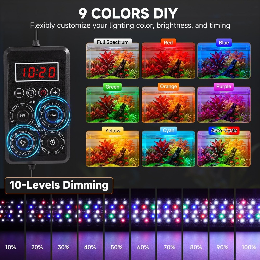fishkeeper Smart LED Aquarium Light with One-Button Real-Time Sync, 24/7 Mode...