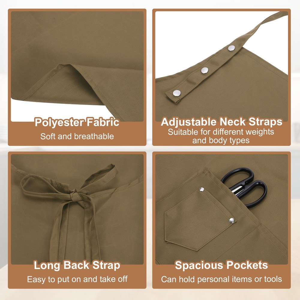 Kitchen Cooking Aprons, Adjustable Neck Strap Apron with Pocket, Coffee