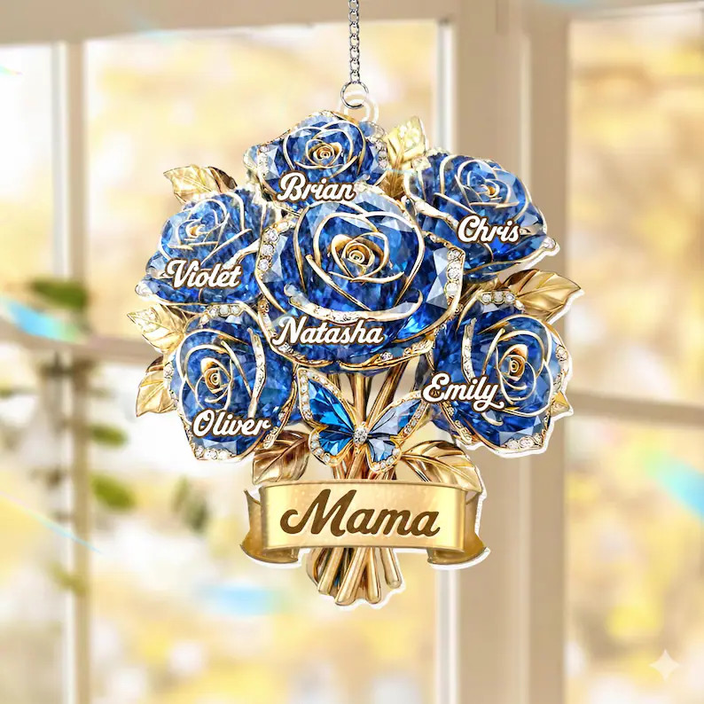 Personalized Mama Blue Rose Suncatcher Acrylic Window Decor