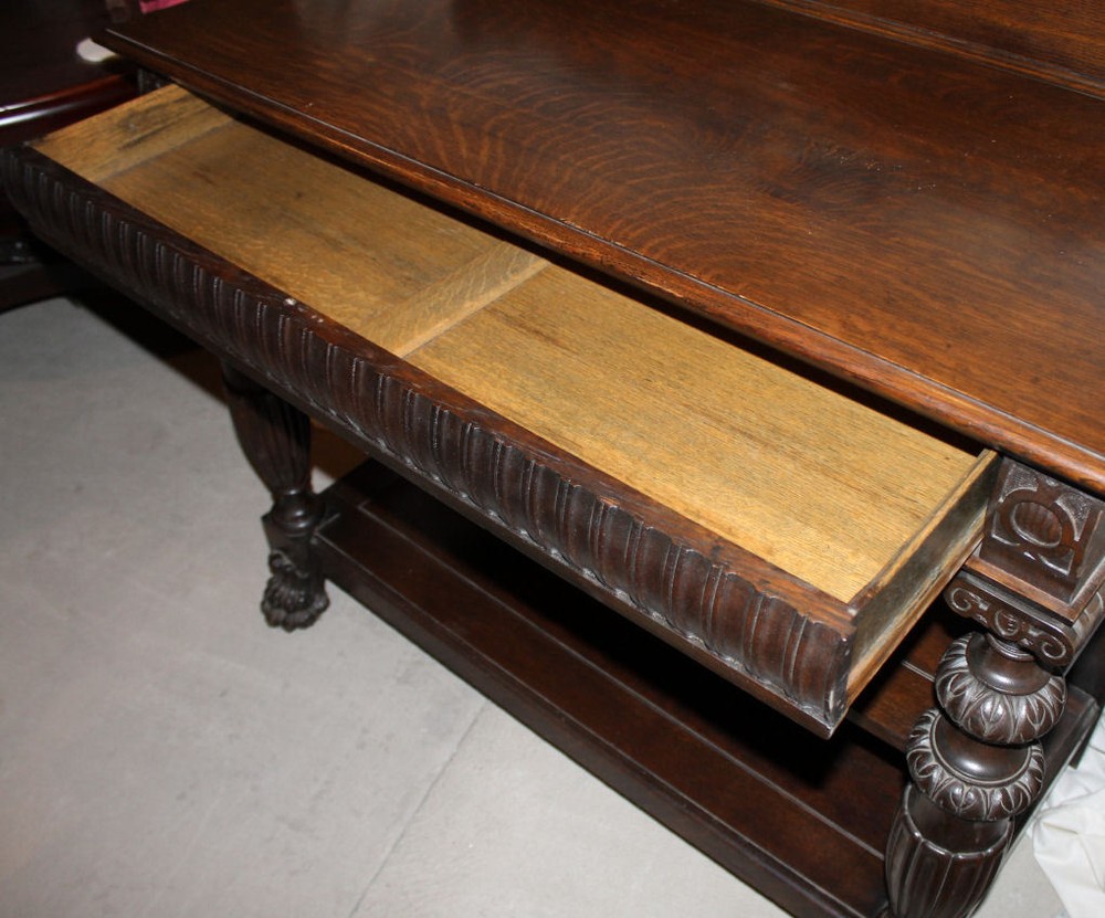 Antique Fancy Oak Server Buffet – highly carved