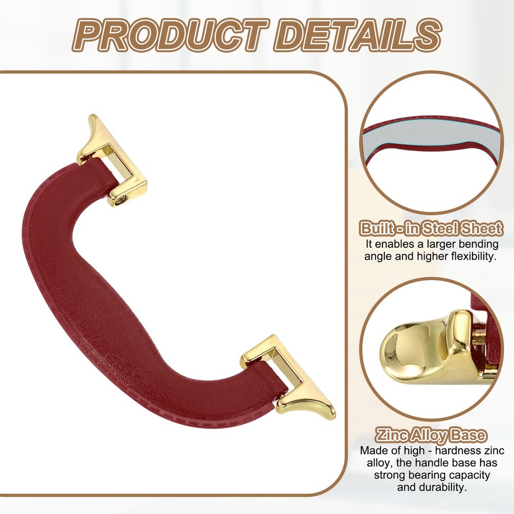 2Pcs Luggage Handle Plastic Pull Handle Grip Replacement with Screws Red Gold
