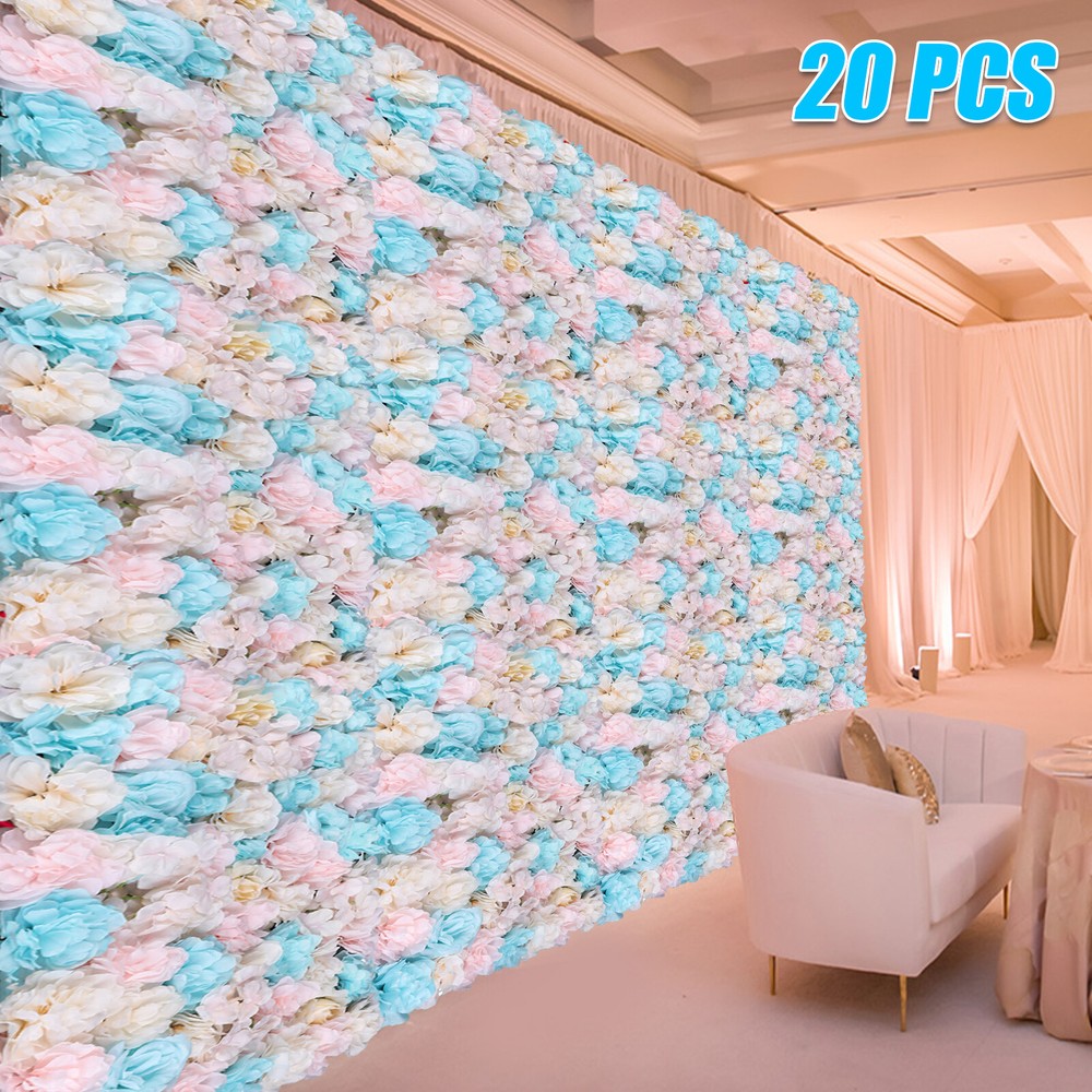 12PCS Artificial Flower Wall Panel White Hydrangea Rose Wedding Backdrop Decor