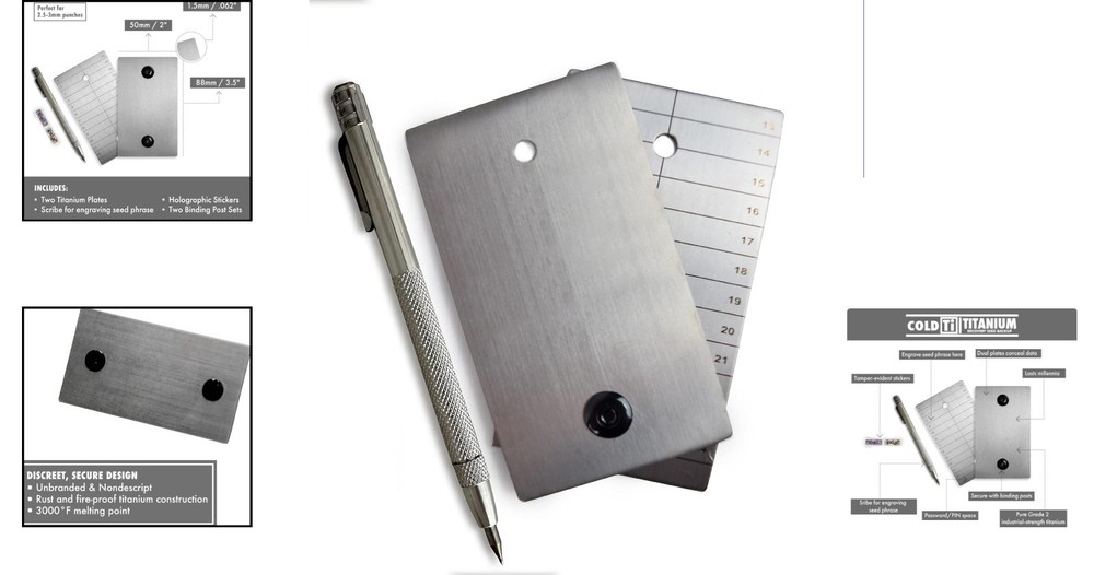 Discreet Titanium Seed Phrase Plates for Ultimate Crypto Security - 2 Plate Set