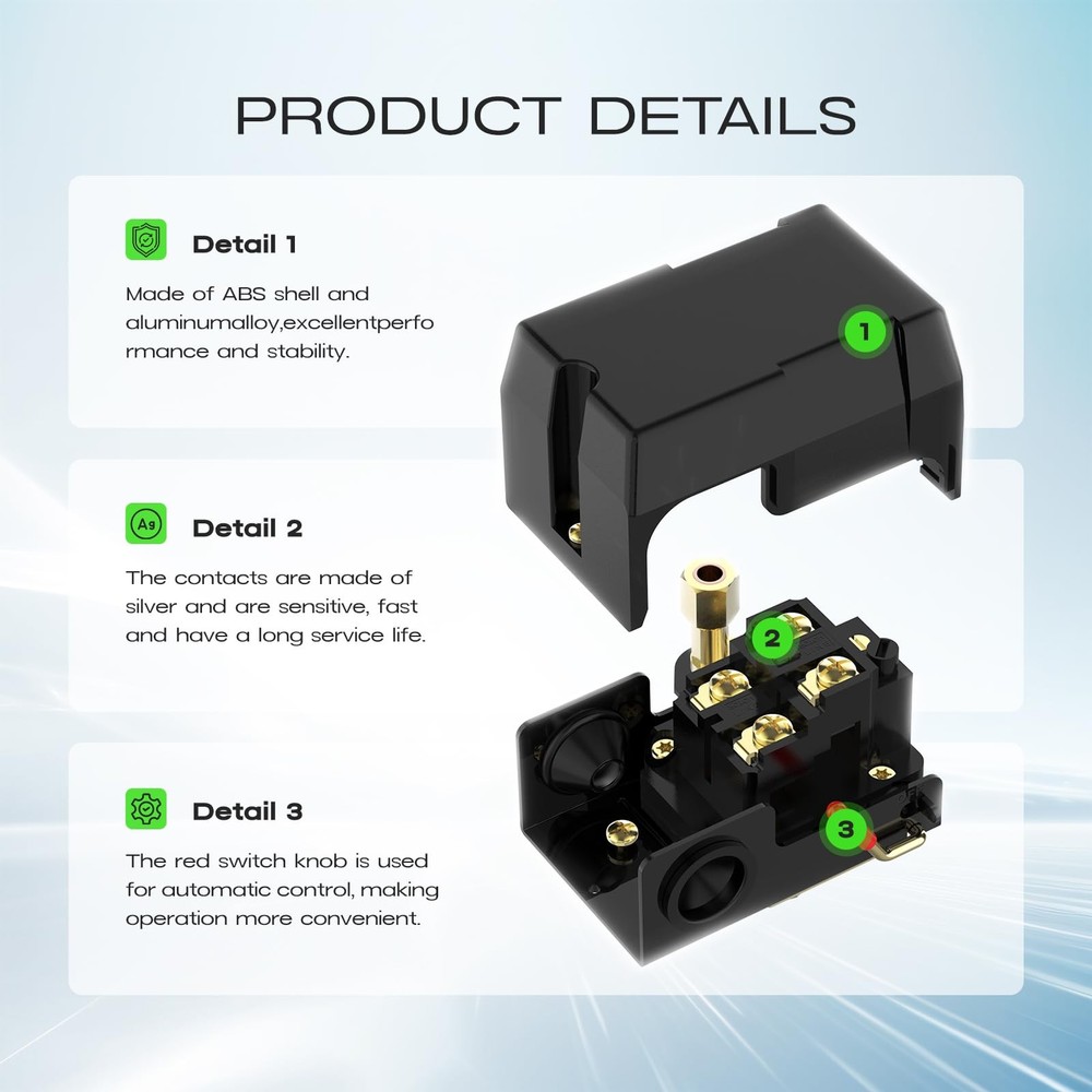 Air Compressor Pressure Switch, cnaodun 90-125 PSI 26A Switch...