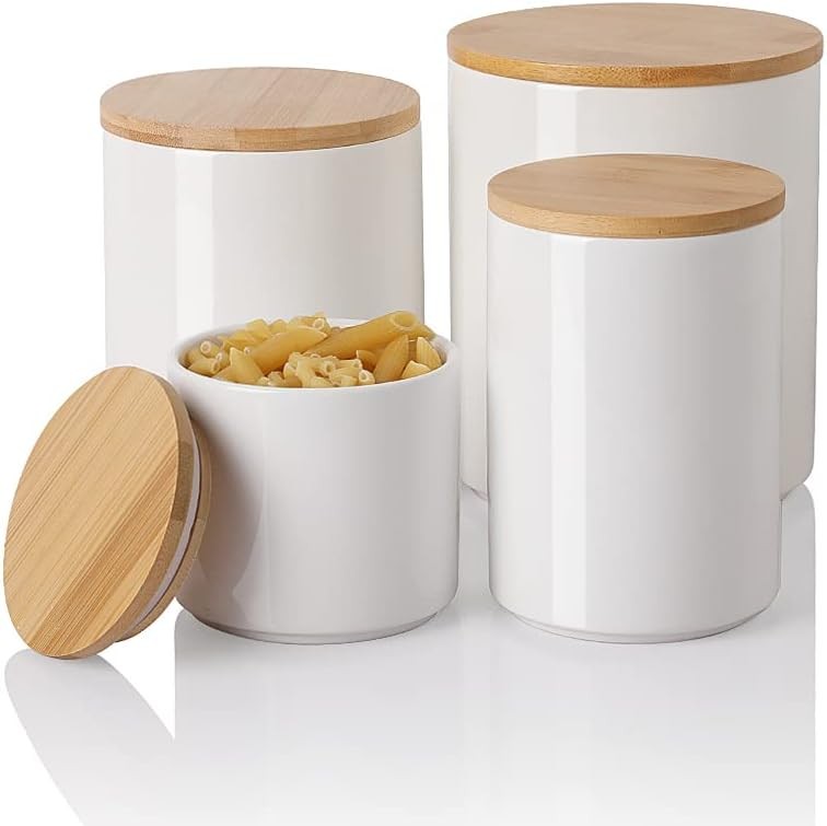 Kitchen Canisters Ceramic Food Storage Jar Set Stackable Containers W/ lids
