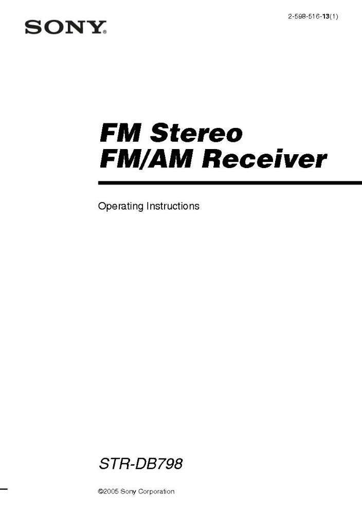 Sony STR-DB798 Amplifier / Receiver Owners Instruction Manual