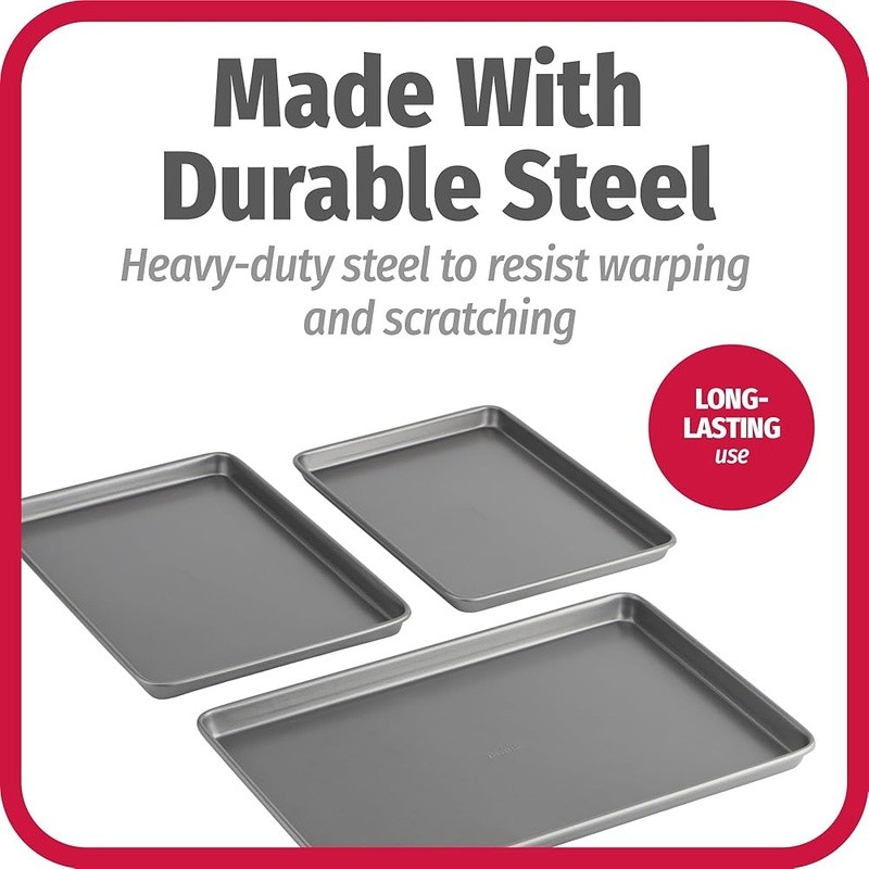 Nonstick Bakeware Set 3 Piece Heavy Duty Baking Sheets Dishwasher Safe New