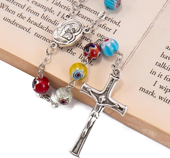 Murano Glass Beads Millefiori Rosary Necklace Colorful Beaded Women Men Rosario