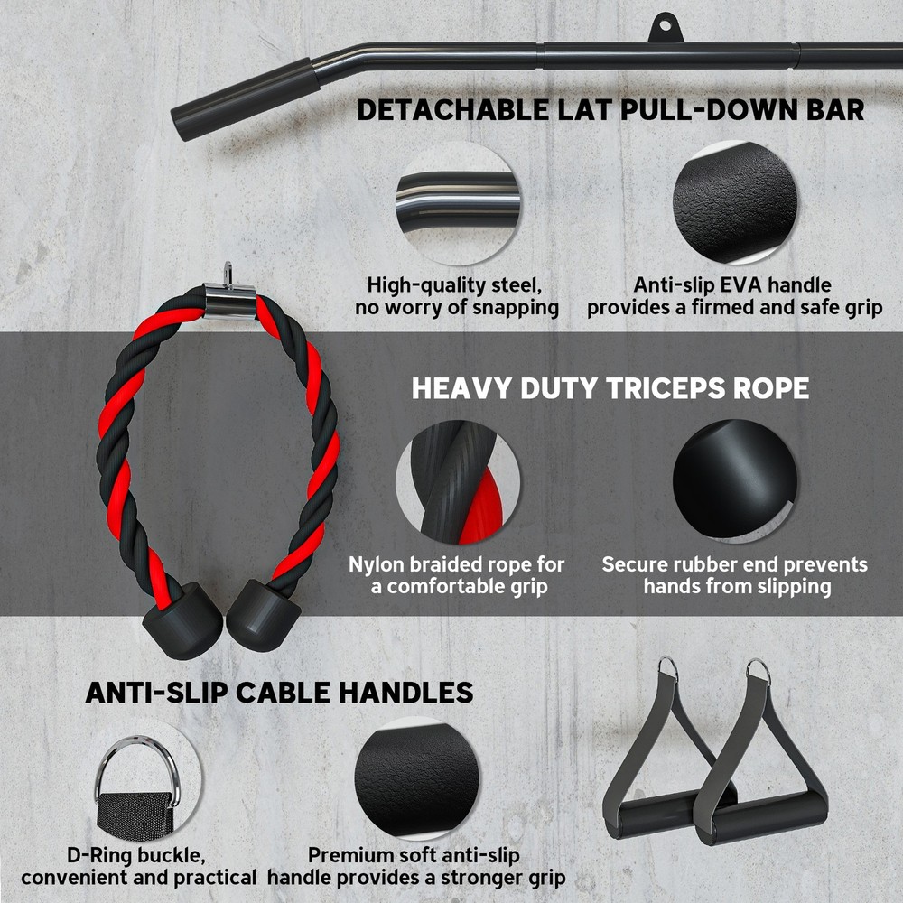 Cable Pulley System Home Gym LAT Pulldown & Bicep Curl w/ Loading Pin, Red