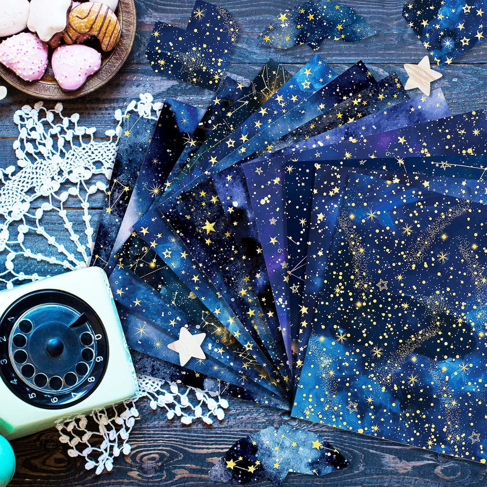24 Sheets Galaxy Scrapbook Paper 12'' × 12'' Double-Sided Starry Sky Pattern Pap