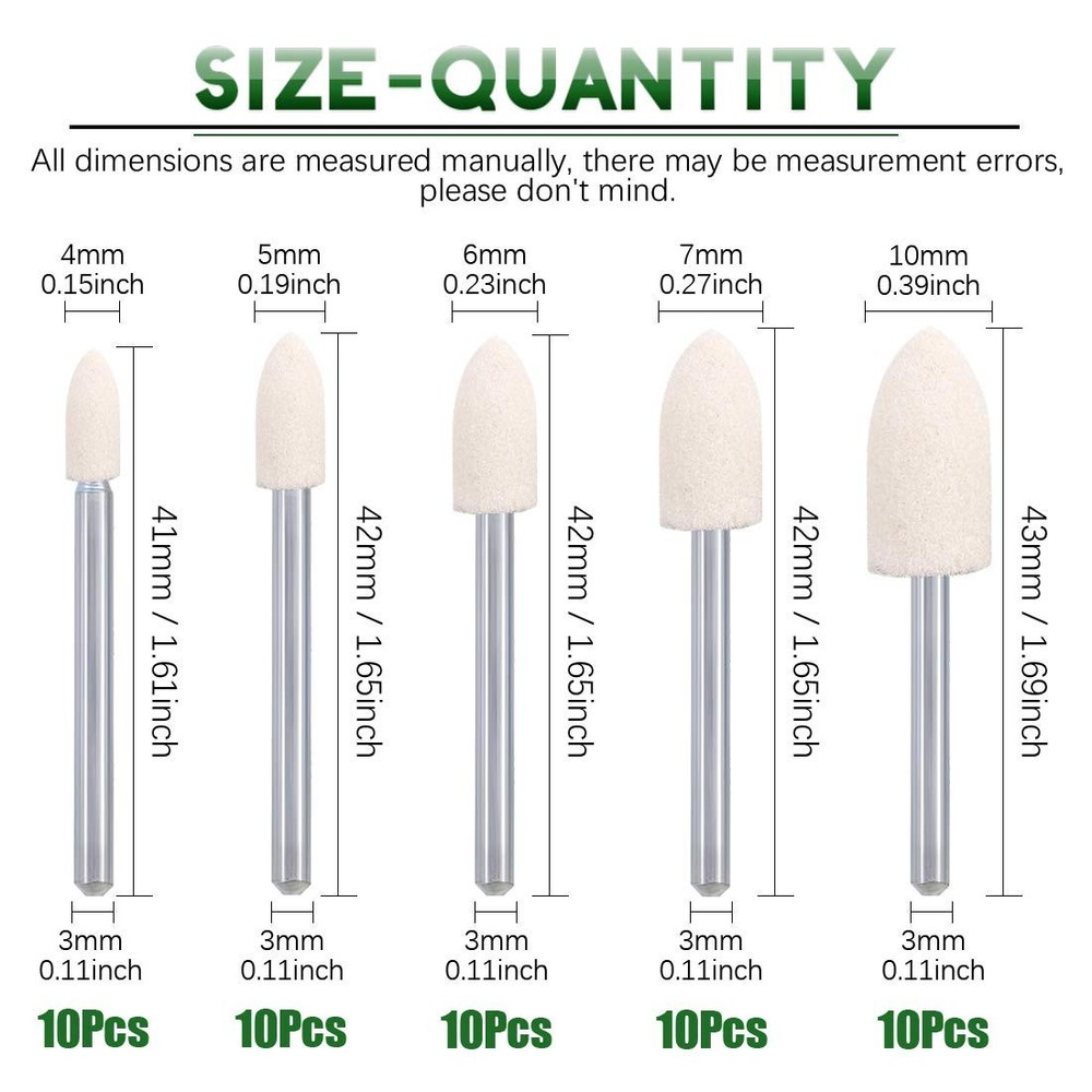 100pcs Multifunctional Wool Felt Polishing Bits Mandrel Mounted Grinding Buffing