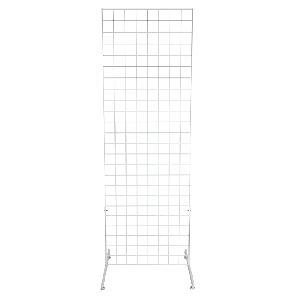 2 ft x 6 ft White Standing Grid Screen - Includes Grid Panel and 2 Grid Legs