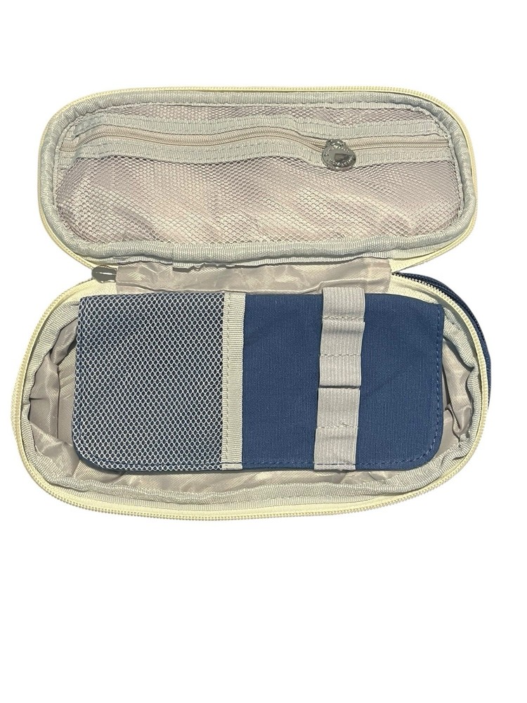 Deer & Forest Canvas Pencil Case Blue White Expandable Multi Compartment NWT