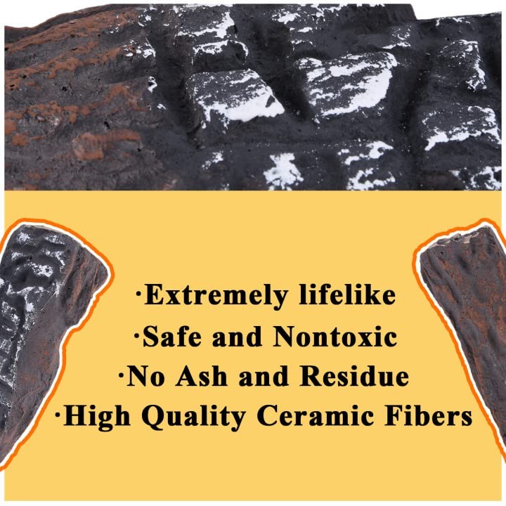 Large Gas Fireplace Logs, 10 Piece Ceramic Fire Logs for Fire Pit and Firepla...