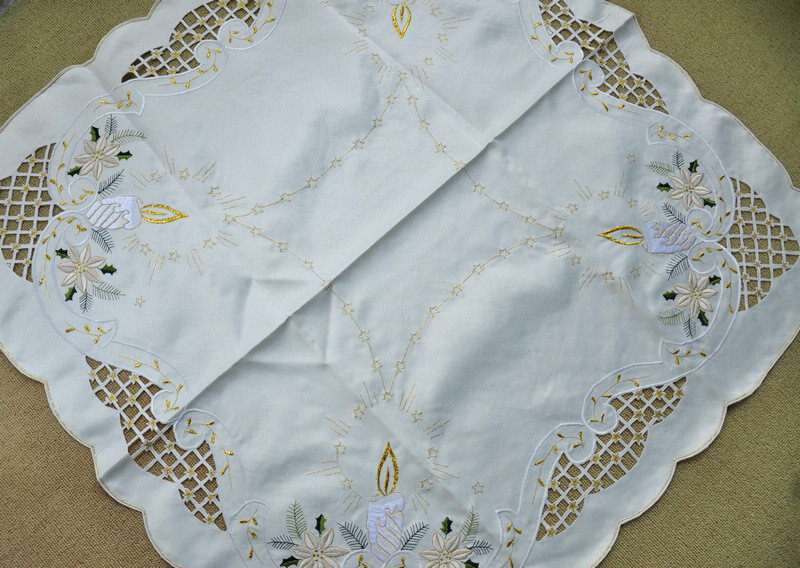 Gorgerous Ivory Embroidered Polyester Square Tablecloth Xmas 33" Cutwork