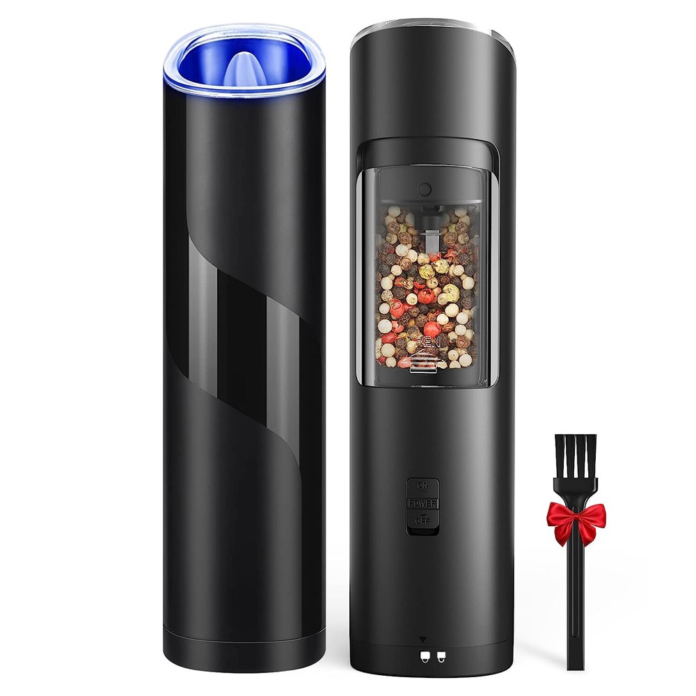 Electric Black Salt & Pepper Grinder LED Light Adjustable USB High-capacity