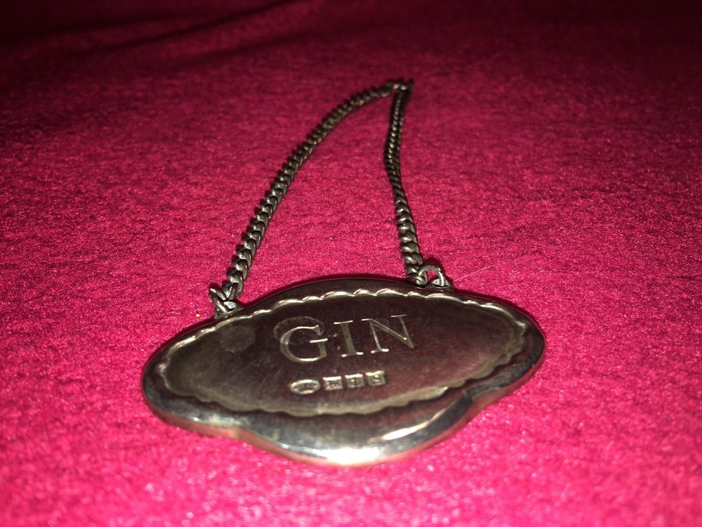 Vintage Pottery Barn Sterling Decanter Tag "GIN"