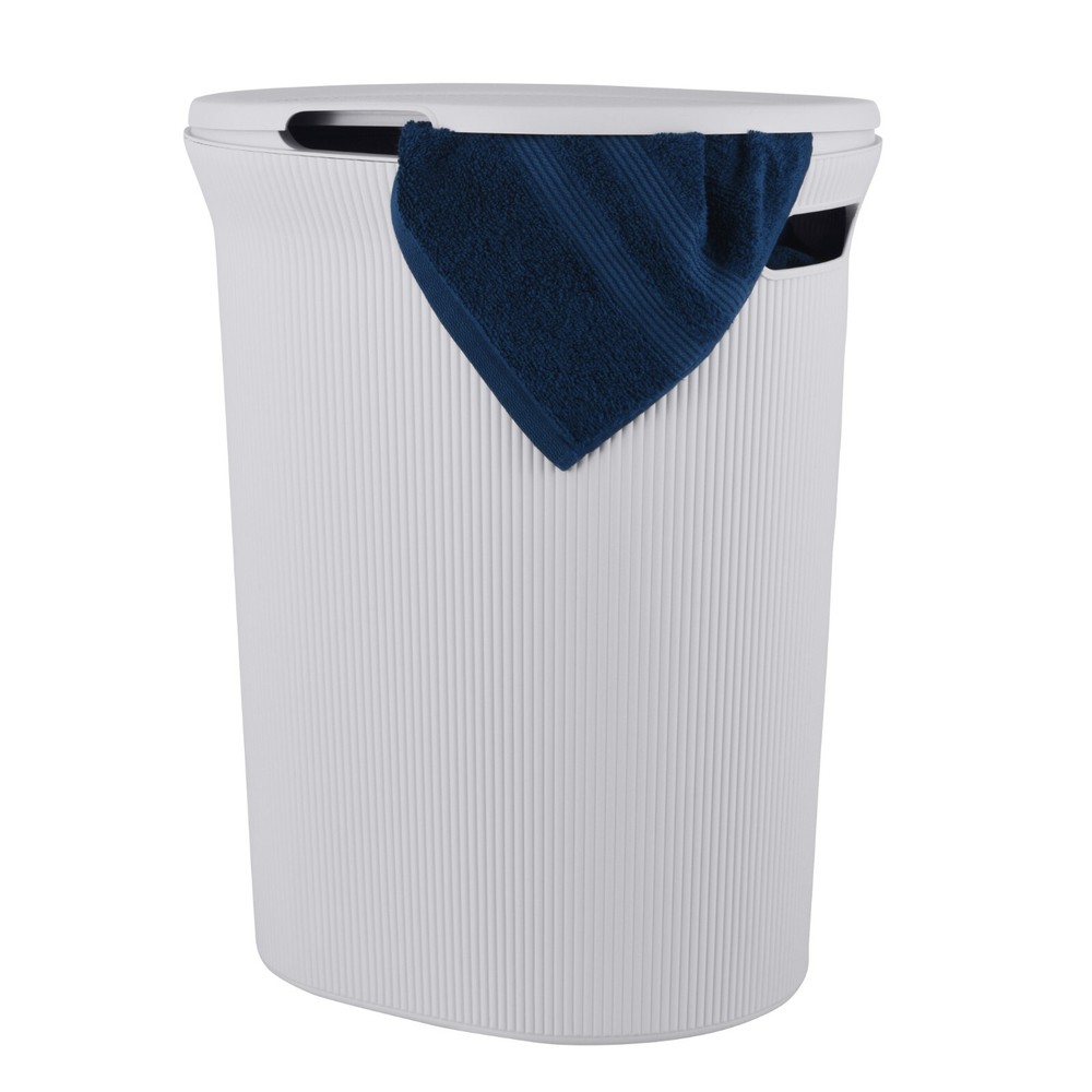 Superio Ribbed Plastic Laundry Hamper with Lid, Elegant-Smoke White