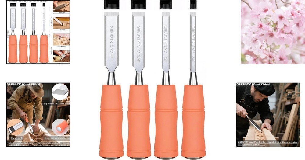 4-Piece Chisel Set with Ergonomic Handle & Blade Guards for Woodworking