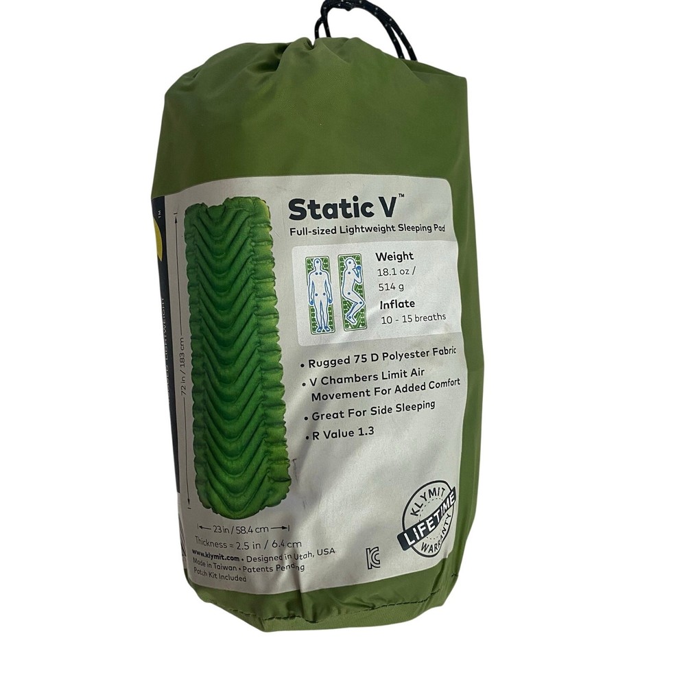Klymit Static V Sleeping Pad Camping Packable Inflatable Lightweight Backpacking