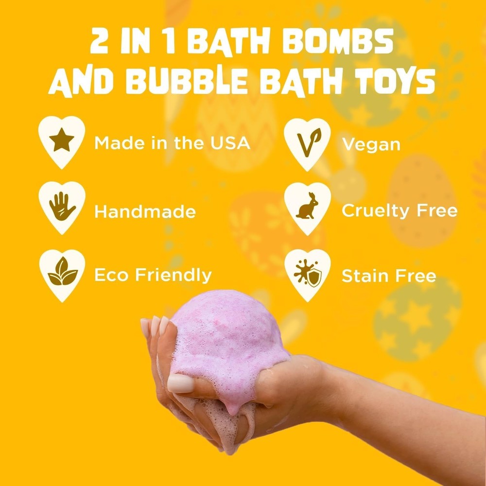 Large 6-Pack Easter Bath Bombs with Toys - Colorful & Kid-Friendly Bathing Fun