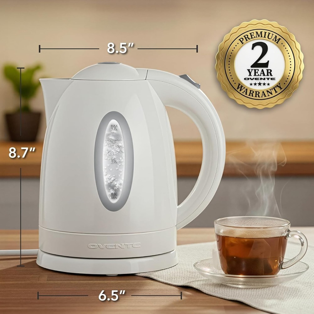 Fast Boiling 1.7L Electric Kettle with Auto Shut-Off & Removable Filter | White