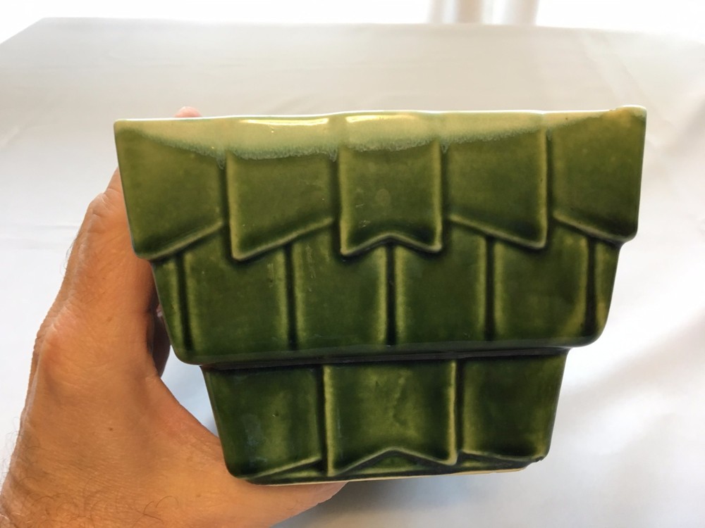 Cookson Pottery Green Geometric Rectangular Pottery Planter #2808