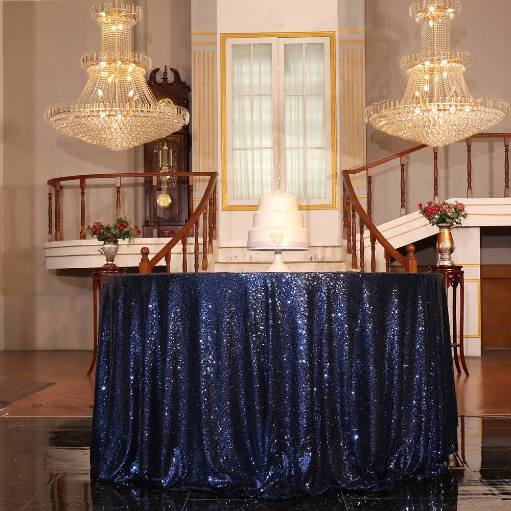 Sequin Tablecloth Round 70" Navy Blue
