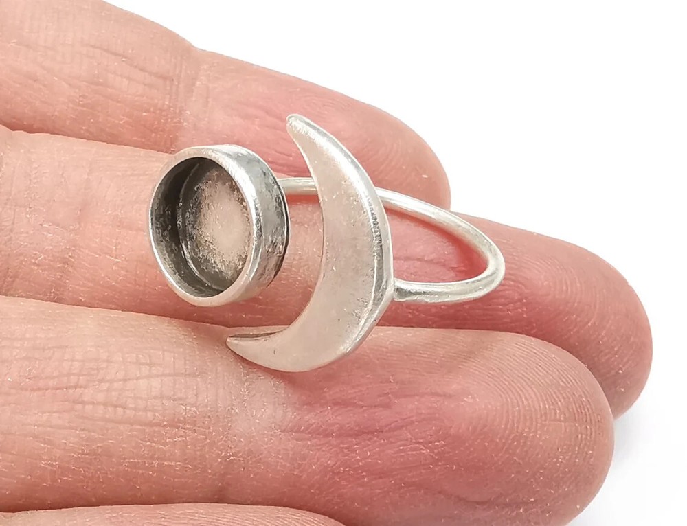 Crescent Moon Silver Ring Blank Base Bezel Settings Cabochon Mountings G27638