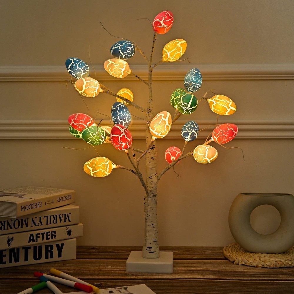 Easter Decorations kemooie 24 inch Prelit White Birch Tree with 24pcs Easter ...