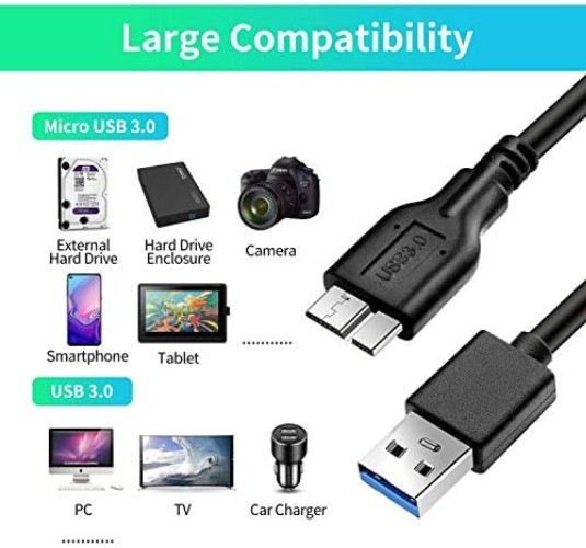 1ft USB 3.0 A Male to Micro B Cable - Fast Charging, 5 Gbps Data Transfer