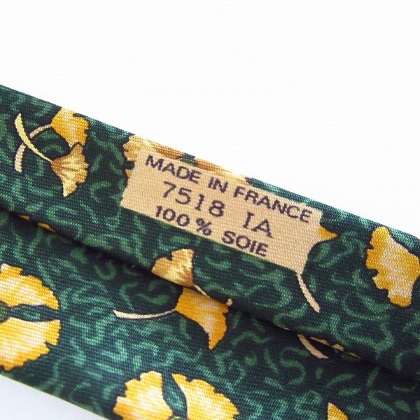 HERMES Tie Green Yellow Allover Pattern Silk