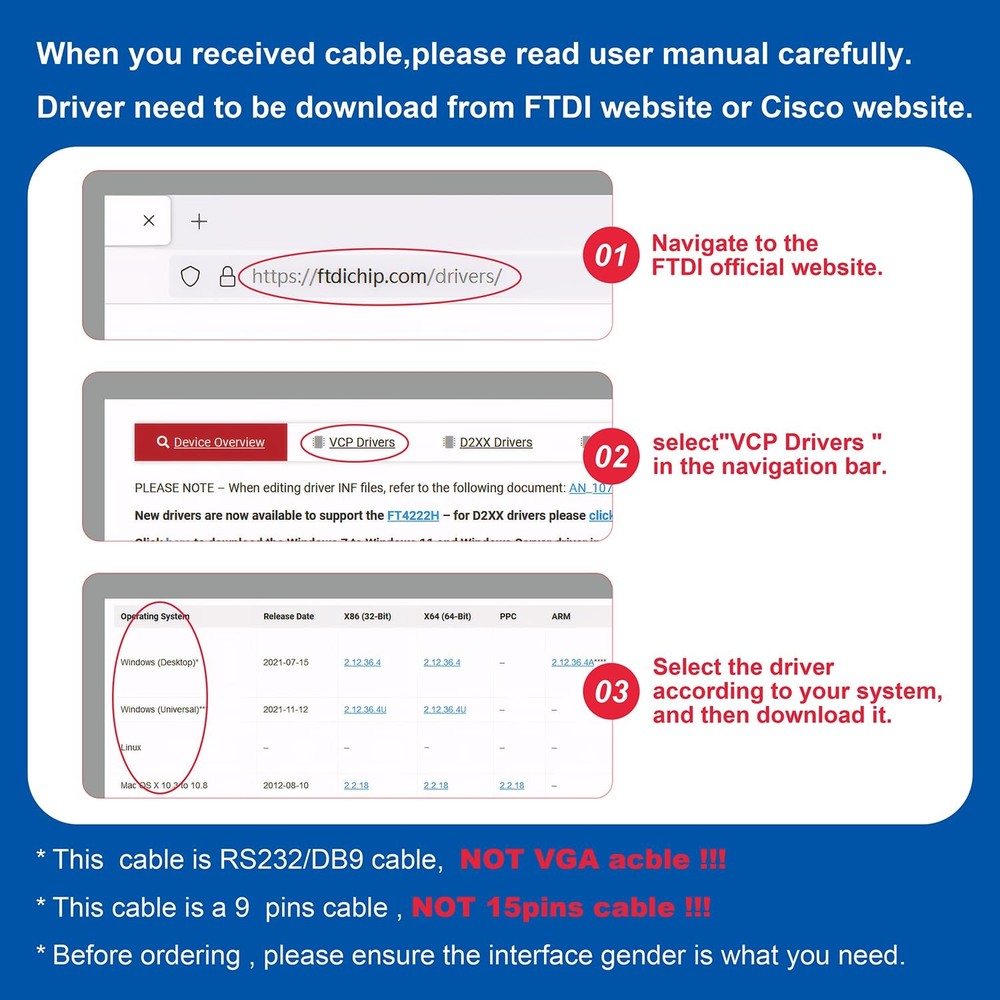 USB To RS232 Serial DB9 Adapter Cable