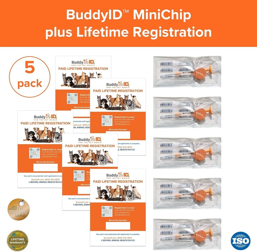 Buddy ID Pet Microchip Plus Lifetime Registration 5 Pack