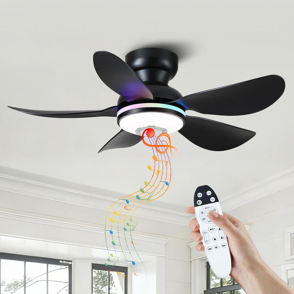Kviflon Ceiling Fan with Light Low Profile Reversible DC Dimmable LED Remote APP