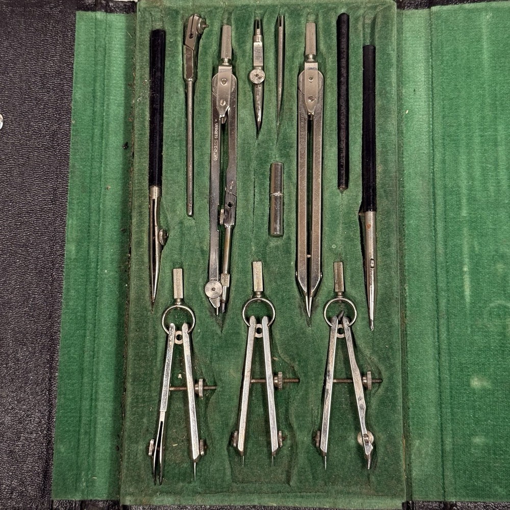 Vintage German Drafting Compass Set 1701 Geometry Tool Kit w/Case